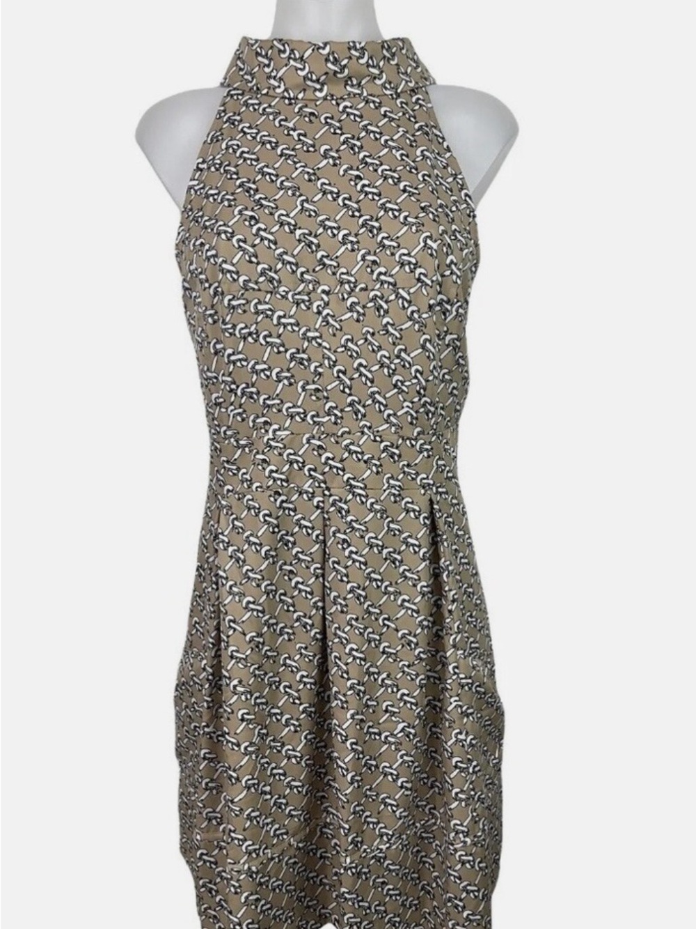 Jessica Simpson Sz 4 Thelma Taupe Dress Chain-Print Mock Neck | EUC - Picture 1 of 7